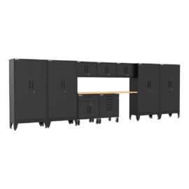 Armadillo Tough Black 10-Piece Garage Cabinet Set with Levelers and Casters