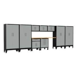 Armadillo Tough Grey 10-Piece Garage Cabinet Set with Levelers and Casters