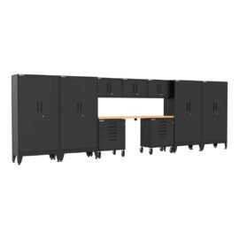 Armadillo Tough Black 10-Piece Garage Cabinet System with Levelers and Casters