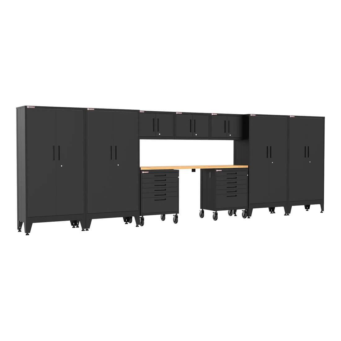 Armadillo Tough Black 10-Piece Garage Cabinet System with Levelers and Casters