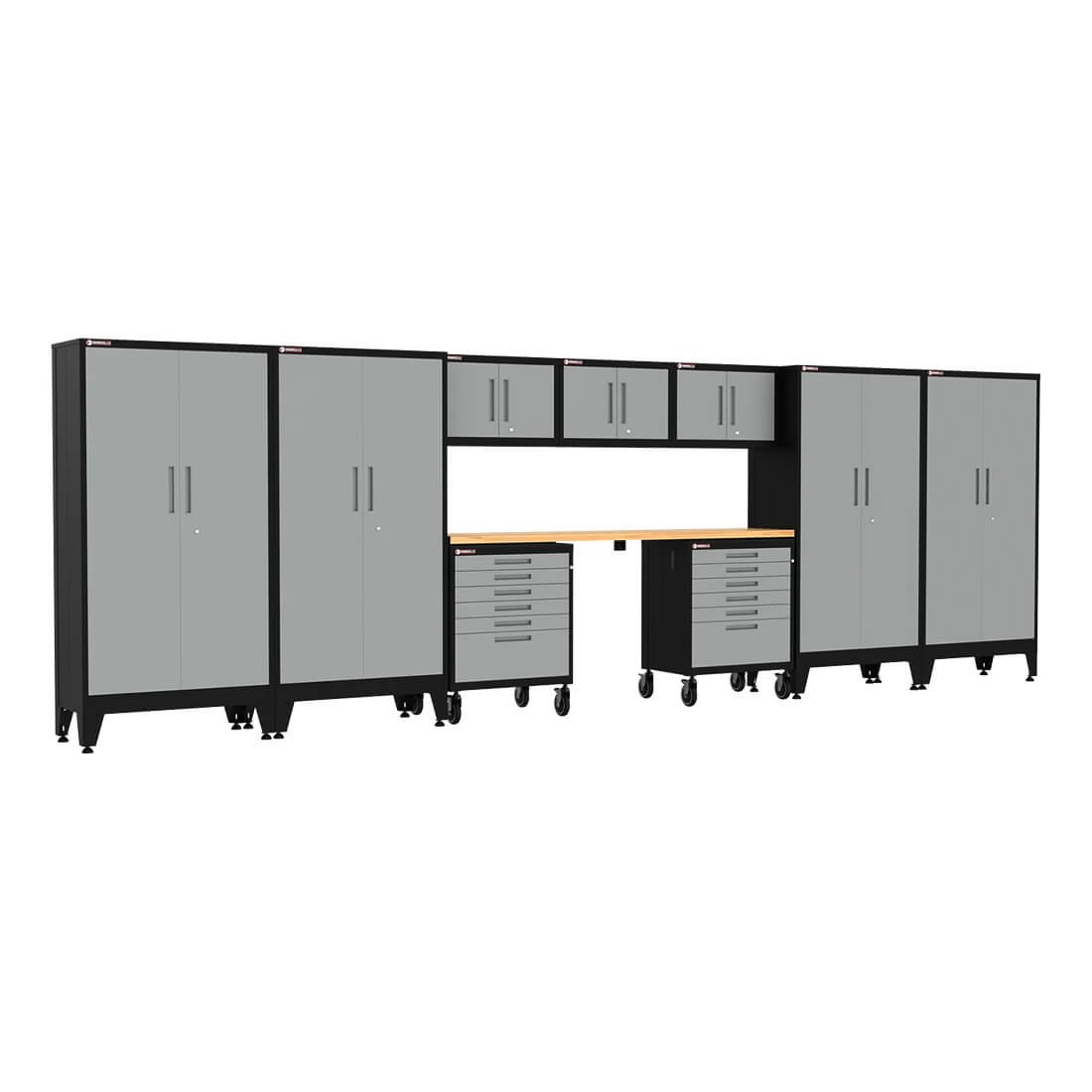 Armadillo Tough Grey 10-Piece Garage Cabinet System with Levelers and Casters