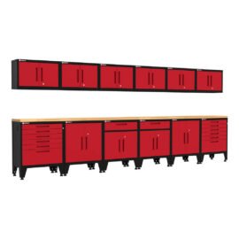 Armadillo Tough Red 14-Piece Garage Cabinet Set with Levelers