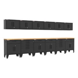 Armadillo Tough Black 14-Piece Garage Cabinet System with Levelers
