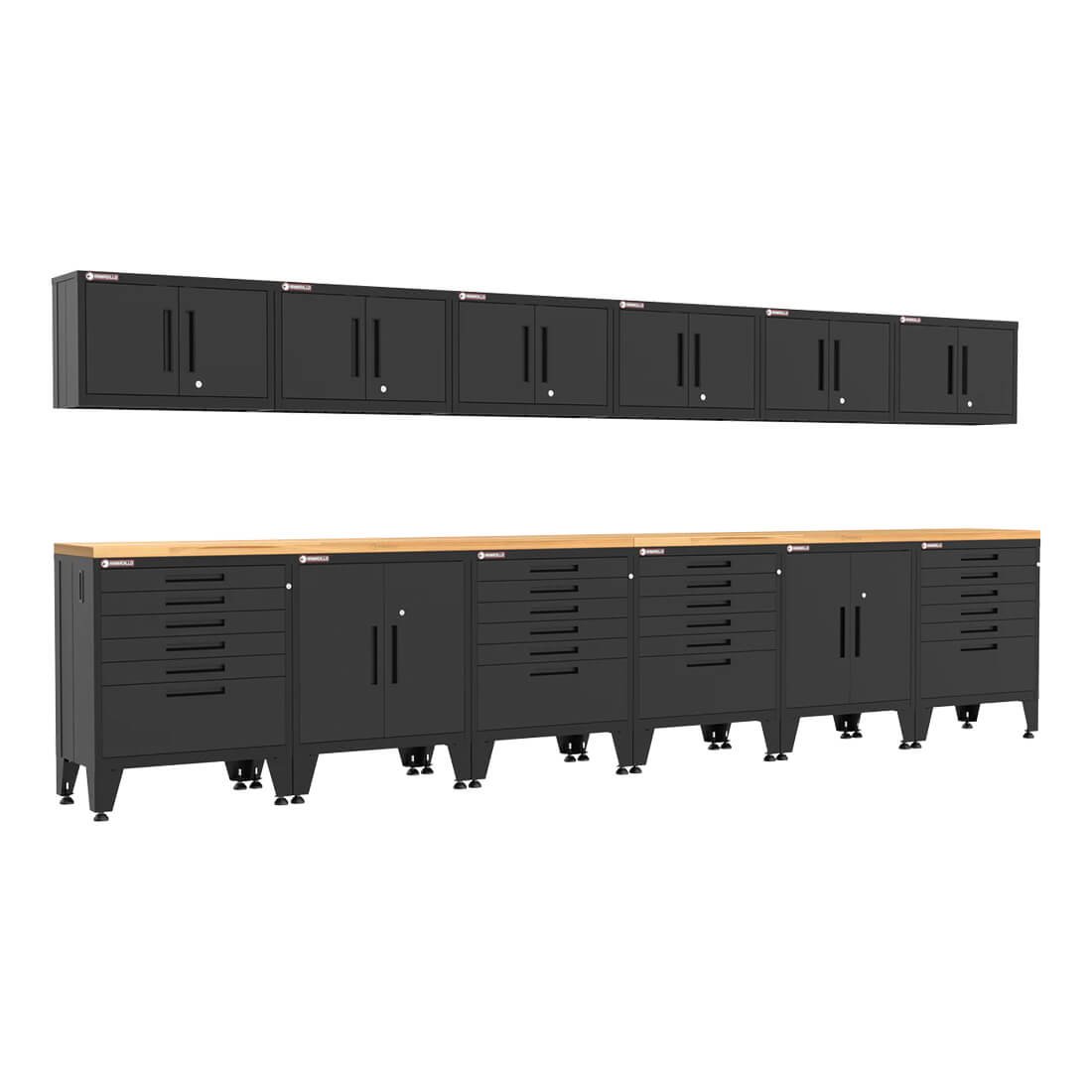 Armadillo Tough Black 14-Piece Garage Cabinet Configuration with Levelers
