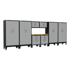 Armadillo Tough Grey 9-Piece Garage Cabinet Set with Levelers and Casters