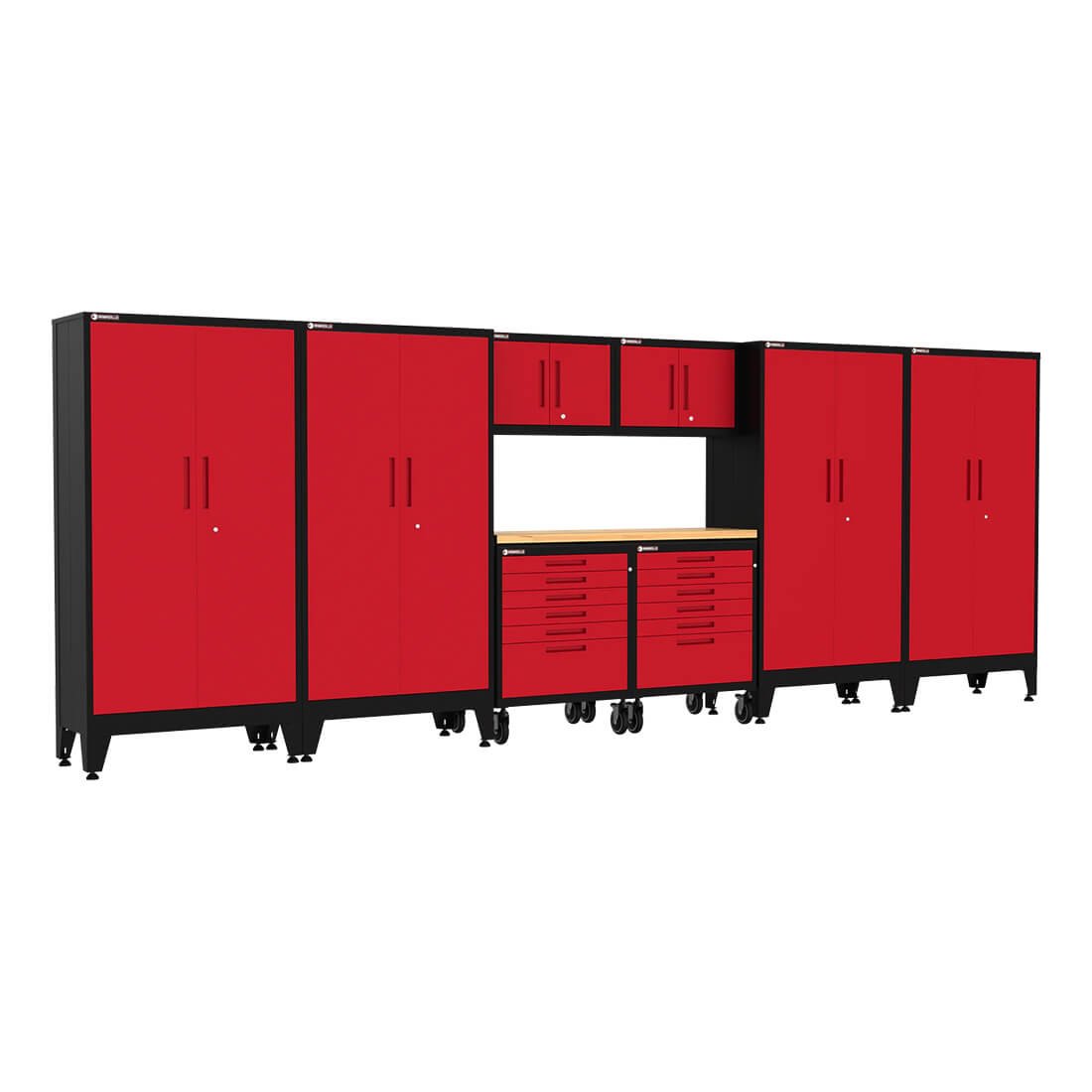 Armadillo Tough Red 9-Piece Garage Cabinet Set with Levelers and Casters
