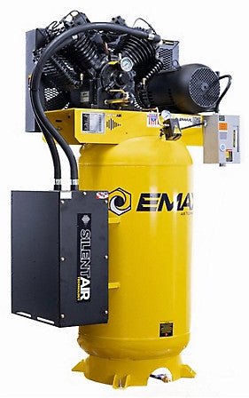 EMAX ESS10V080V1 Silent Air Industrial 10HP V4 Two Stage 1Ph 38CFM 80 Gallon Air Compressor w/isolator pads, Splash Lube Pump