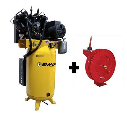 EMAX ESP07V080V3-208 7.5 HP Air Compressor, 80 Gallon, 3 Phase, 2 Stage Pressure Lubricated, Silent Air System - Free Goods